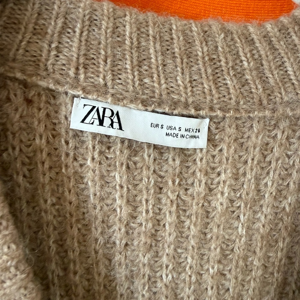 Zara Tan Ribbed V‑Neck Button Cardigan - Picture 2 of 2